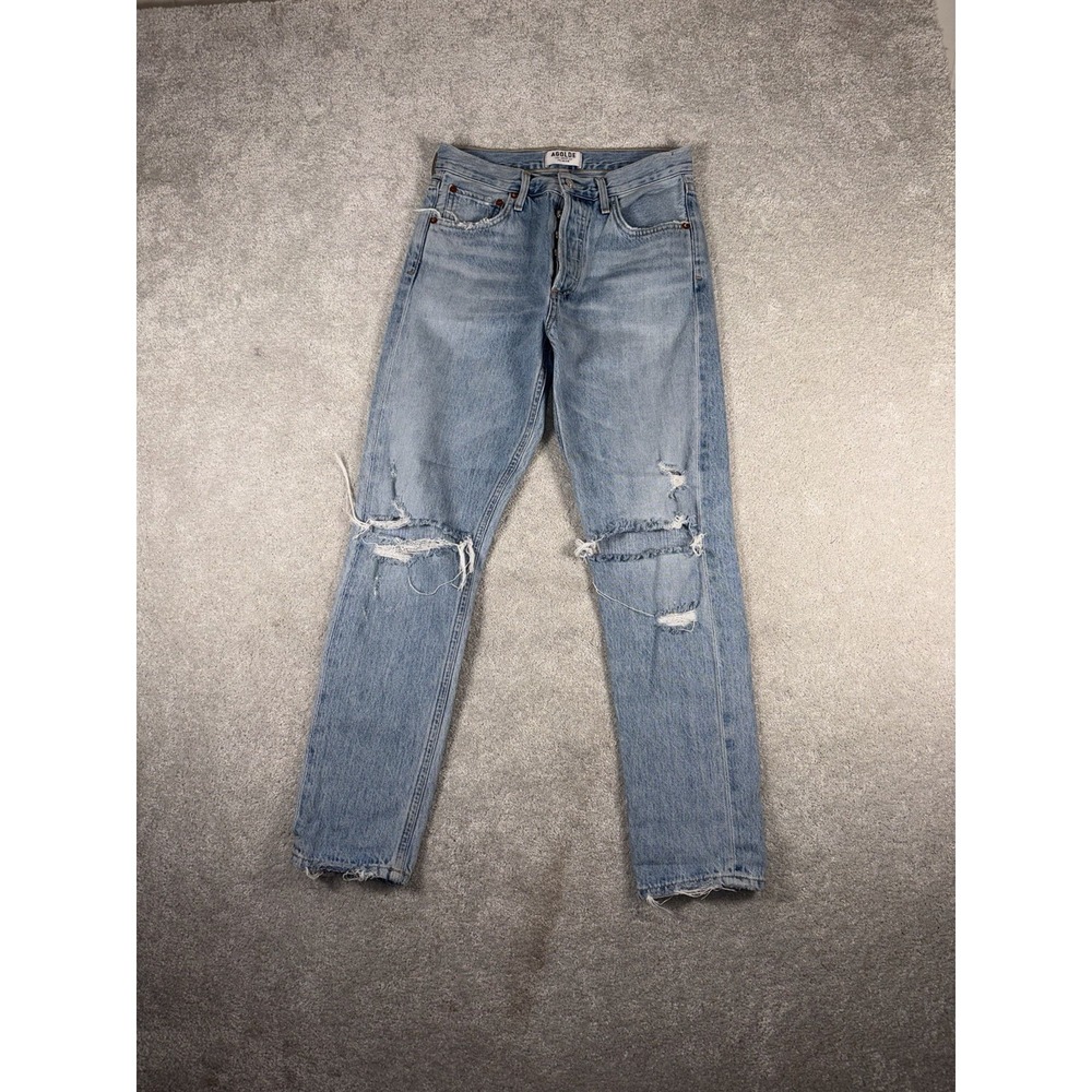 Agolde Jeans Womens 25 Blue Distressed Jamie Button Fly‎ Mid Rise Made in USA